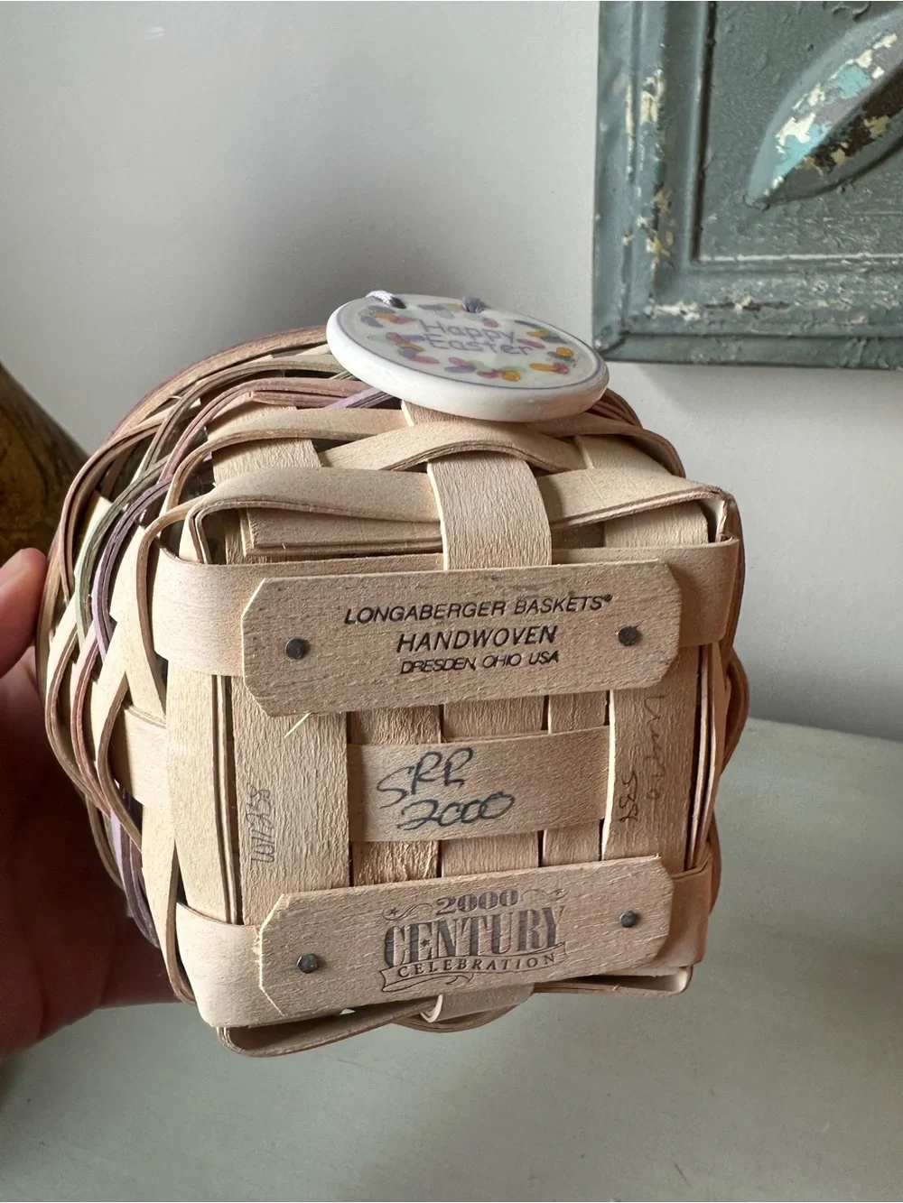 Longaberger small Easter  basket jelly bean liner protector tie on white wash